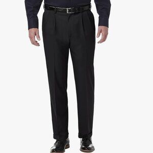 HAGGAR PREMIUM COMFORT DRESS PANTS-CLASSIC FIT- PLEATED/CUFFED/42'' X 29'' BLACK